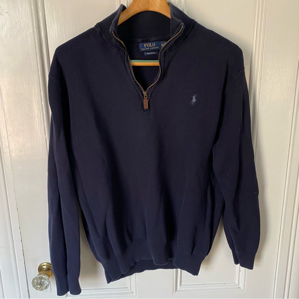 Ralph Lauren youth xxl Dark Blue Zip-Up Sweater Pima cotton casual old money